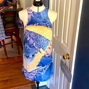 Fab'rik Women's Multicolor Polyester Round Neck Sleeveless Knee Length Dress S